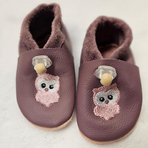 LeLa - Eule gestickt rosa auf mauve